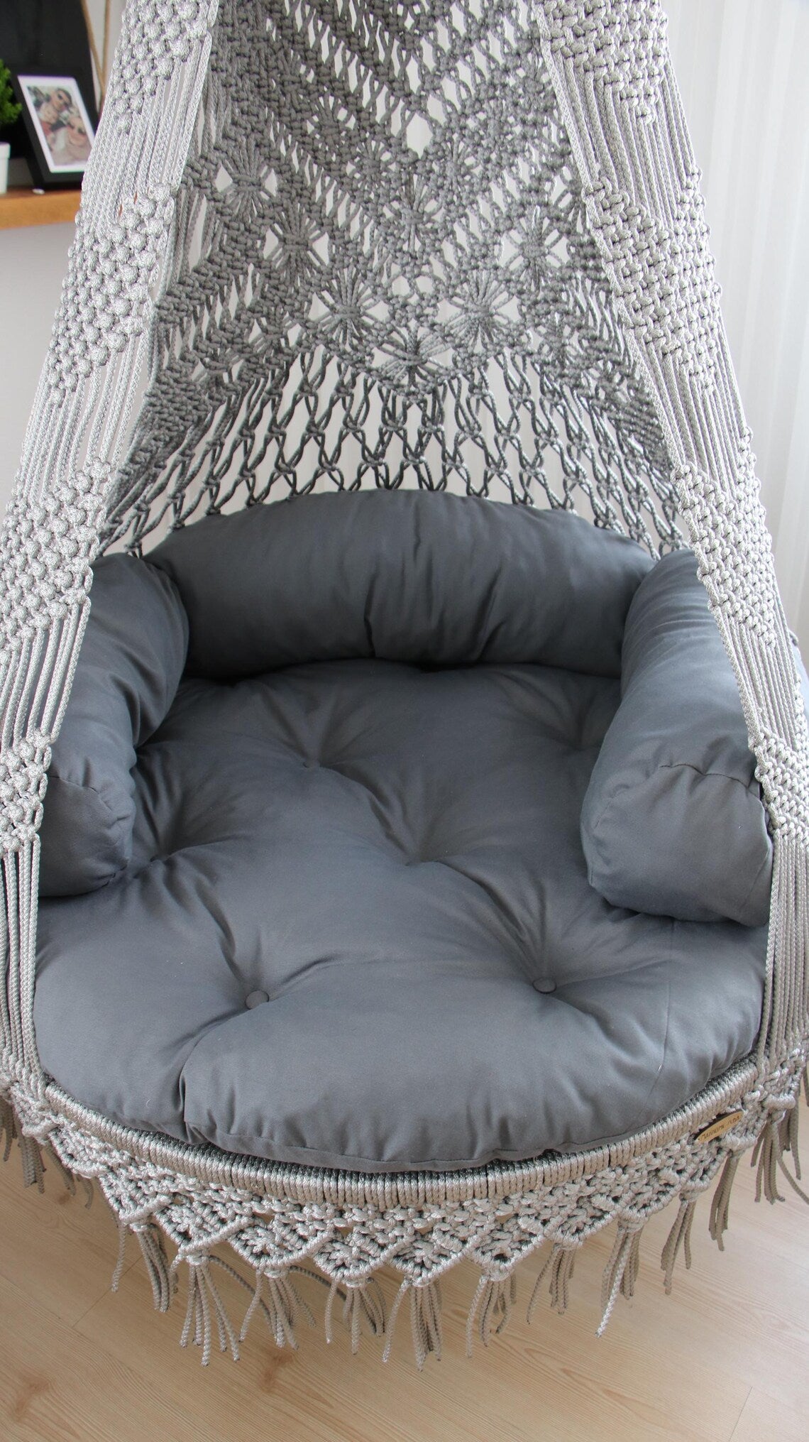 Grey Macrame Swing Chair For Adults 35 inches - Leechoo